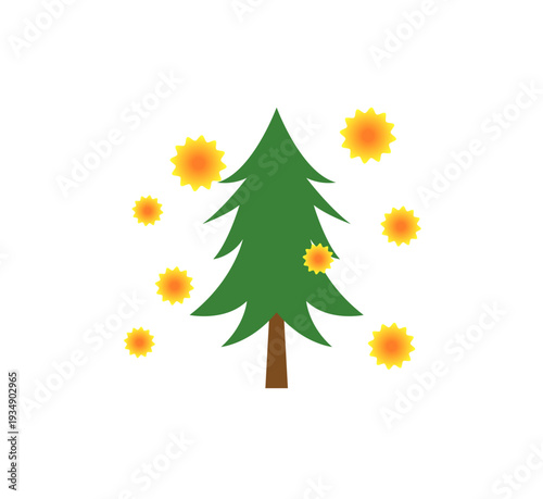 飛散する花粉とスギの木のベクターイラスト・アイコン（1本）