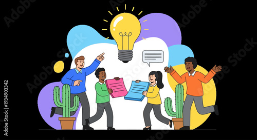 Diverse Group of People Brainstorming Ideas Around a Bright Idea in a Collaborative Environment