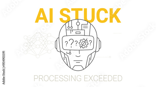 Artificial Intelligence Processing Exceeded, Robot Head with Question Marks, Technology Concept Illustration