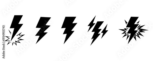 Modern Electricity and Thunder Symbol Illustrations – Vector Icon Pack for Renewable Energy and Fast-Charging Technology