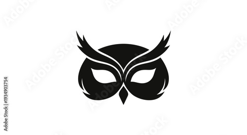 Stylized Black Owl Face Graphic Icon. Abstract Vector Illustration of a Wise and Mysterious Nocturnal Bird's Head Design.