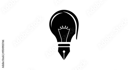Creative writing idea concept icon with lightbulb and fountain pen symbol. Innovation, education, and inspiration graphic.