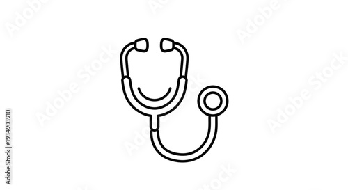 Simple black outline stethoscope icon for medical examination, healthcare, doctor's instrument, health check-up, diagnosis, heartbeat listening