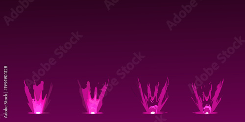 Four stages of a pink energy explosion with glowing central light