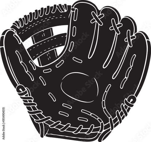 Black Baseball Glove Illustration with White Outline Details Closeup