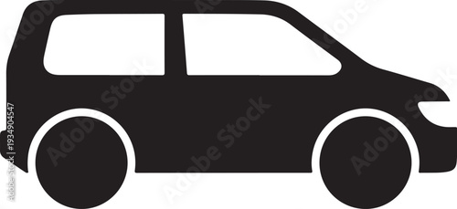 Black silhouette of a minivan on white background