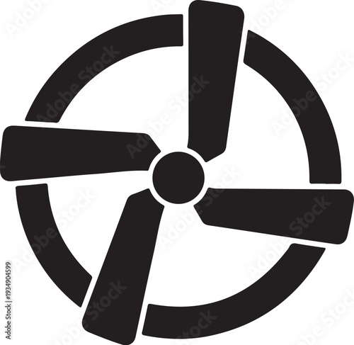 Black and white fan icon with circular design elements
