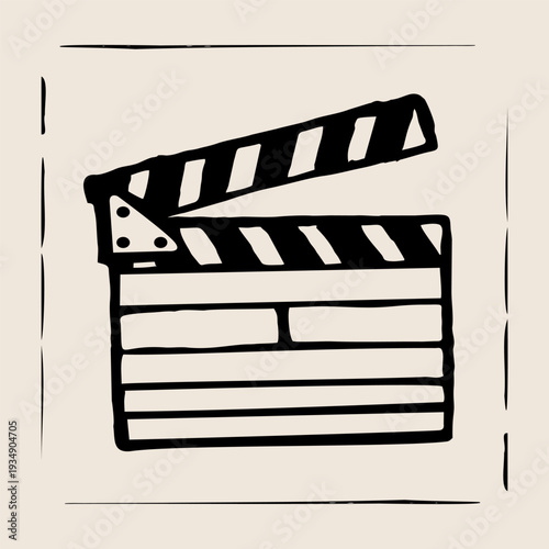 Hand-Drawn Cinema Slate Icon A Simple, Organic Style Illustration for Film Production and Creative Projects