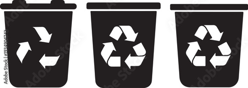 Recycling bins with eco friendly symbols on white background