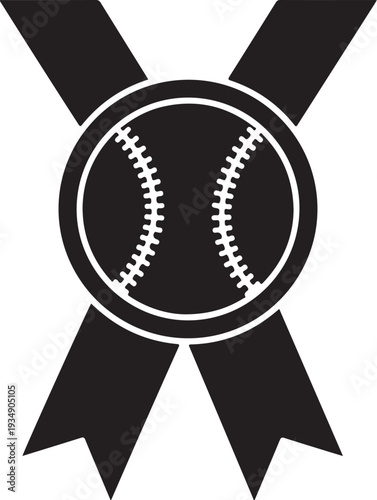 Black and White Baseball Ribbon Icon Graphic Design Element