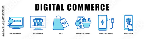 blue - Digital Commerce web banner icon vector illustration concept