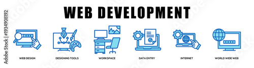 blue - Web Development web banner icon vector illustration concept