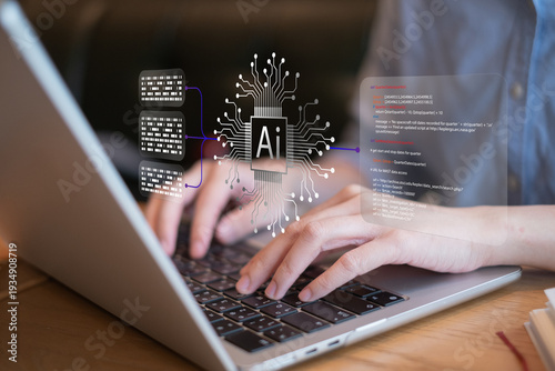 Foto Person using AI artificial intelligence in vibe coding software development tech