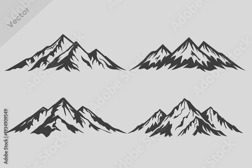 Realistic Mountain silhouette illustration. mountain range and forest isolated on white background, seamless border, vector design