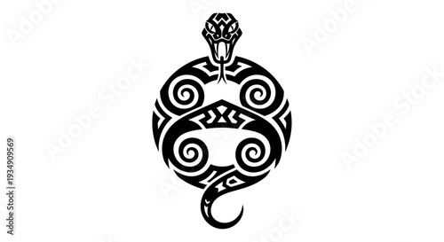 Tribal Snake Tattoo Design - Black and White Abstract Serpent Symbol