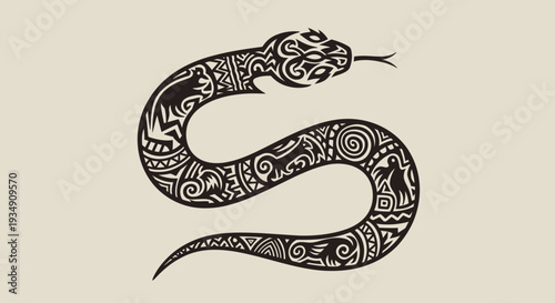 Tribal Snake Tattoo Design with Intricate Patterns