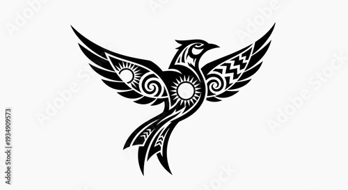 Tribal Phoenix Bird Tattoo Design Black Silhouette Isolated