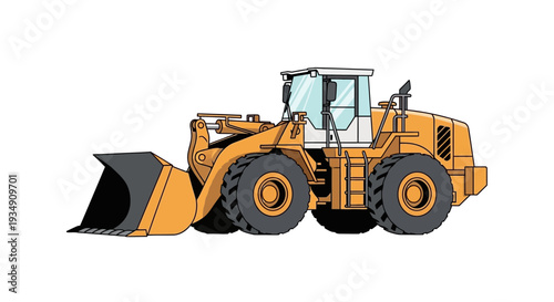 Yellow Wheel Loader Front View Isolated