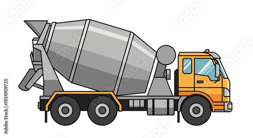 Concrete mixer truck, construction vehicle, industrial transport, cartoon style