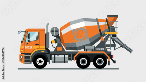 Orange Concrete Mixer Truck, Construction Vehicle Illustration