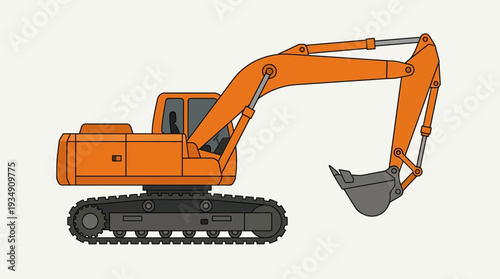 Orange Excavator Machine Isolated on White Background