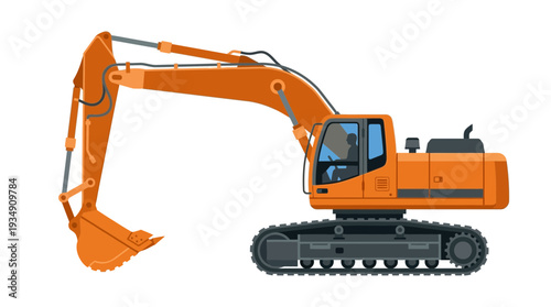 Orange excavator on white background