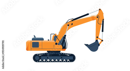 Orange excavator construction vehicle isolated on white background