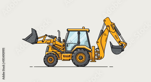 Yellow Backhoe Loader Illustration