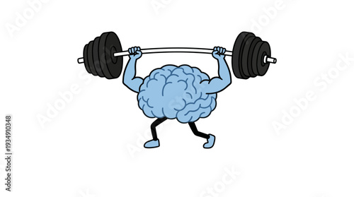 Brain lifting barbell vector illustration, mental strength fitness icon, intelligence training artwork, psychology motivation design, cognitive power concept, educational resilience graphic, determina