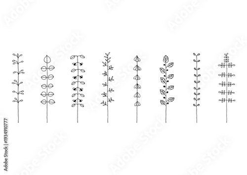 マメやカタバミ等の植物をイメージした手描きの線画イラストセット2（黒）