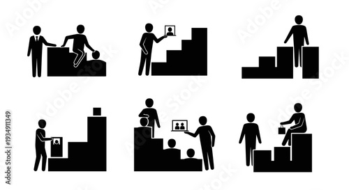 Business people climbing stairs and achieving goals.