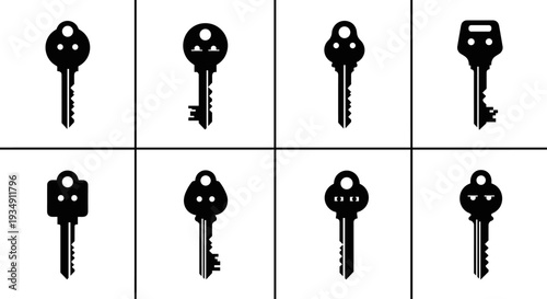 Collection of Eight Different Black Silhouette Keys.