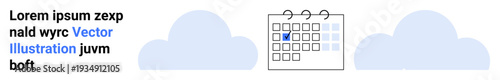 Task management, scheduling, cloud storage, event planning, reminders, organization. A calendar with a checkmark between two cloud icons. Task management and scheduling