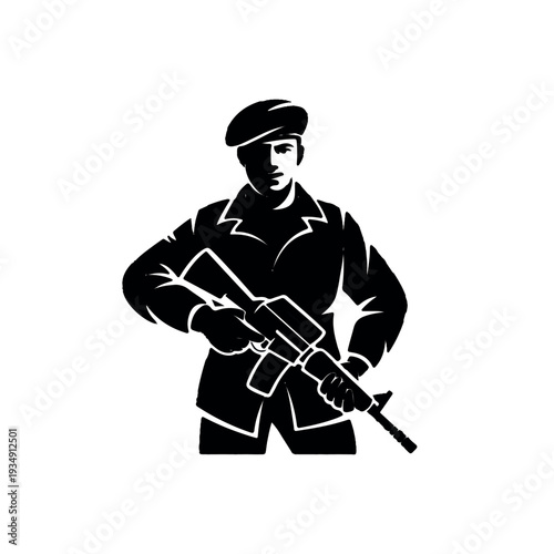 Soldier holding rifle with confident stance and determined look