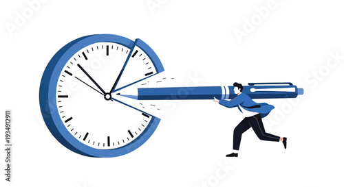 Man pushing large clock for time management concept