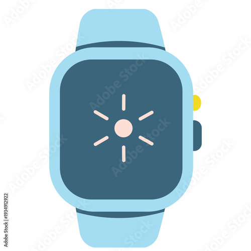 Blue smartwatch with minimal clock display isolated on light background wearable device illustration in flat cartoon style.
