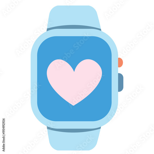 Light blue smartwatch with heart symbol isolated on light background wearable health app illustration flat cartoon style.
