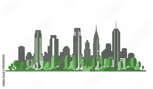 Minimal New York Skyline with Central Park Trees Flat Vector Design