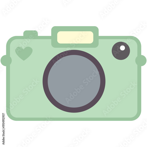 Green compact camera isolated on light background photography equipment illustration in flat cartoon style for travel and hobby concepts.
