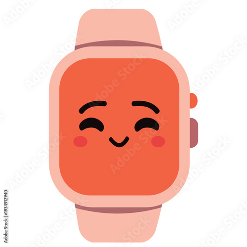 Cute smartwatch with smiling face isolated on light background wearable gadget illustration in flat cartoon style for kids.
