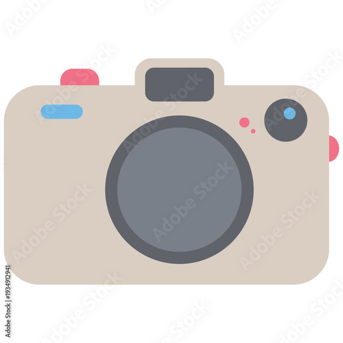 Beige compact camera isolated on light background photography equipment illustration in flat cartoon style for creative projects.

