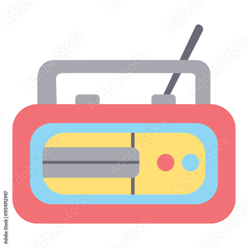 Retro portable radio isolated on light background classic audio device illustration in flat cartoon style for music and broadcasting concepts.
