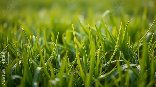 rhizosphere. Dewy morning lawn with slender stems creeping between grass blades. ESG reports, sustainability campaigns, designed for sustainability communications and ESG reporting.
