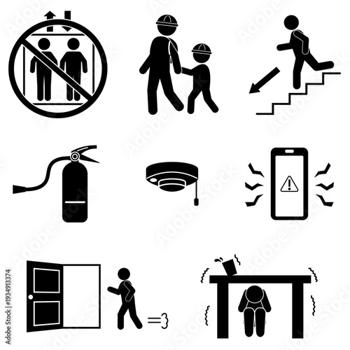 防災行動ピクトグラムセット（地震・火災・避難）