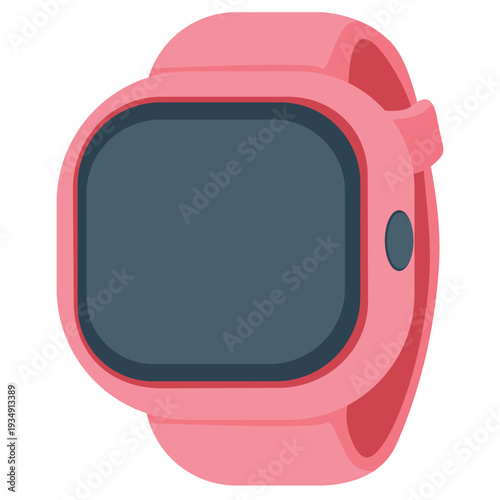 Pink smartwatch with blank screen isolated on light background wearable device illustration in flat cartoon style for apps and technology concepts.
