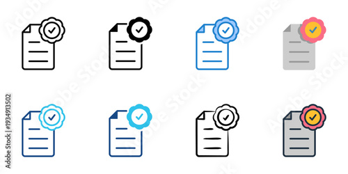 Approval icons set multiple style collection. Editable stroke 
