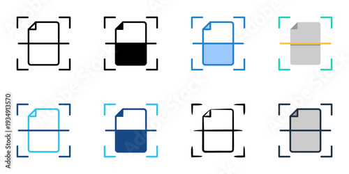 Document scanning icons set multiple style collection. Editable stroke 
