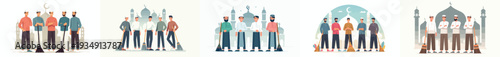 vector of Muslim men friends cleaning the mosque