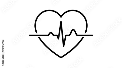 Vector Heart ECG Line Icon | Cardiovascular Health Symbol | Medical Care, Fitness, Wellness, Vital Signs, Heartbeat Monitoring, Healthcare Illustration, Preventive Medicine Vector Graphic Design