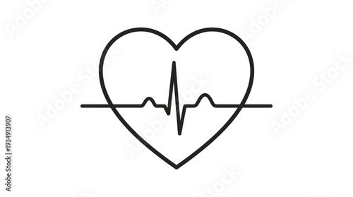 Vector Heart ECG Line Icon | Cardiovascular Health Symbol | Medical Care, Fitness, Wellness, Vital Signs, Heartbeat Monitoring, Healthcare Illustration, Preventive Medicine Vector Graphic Design